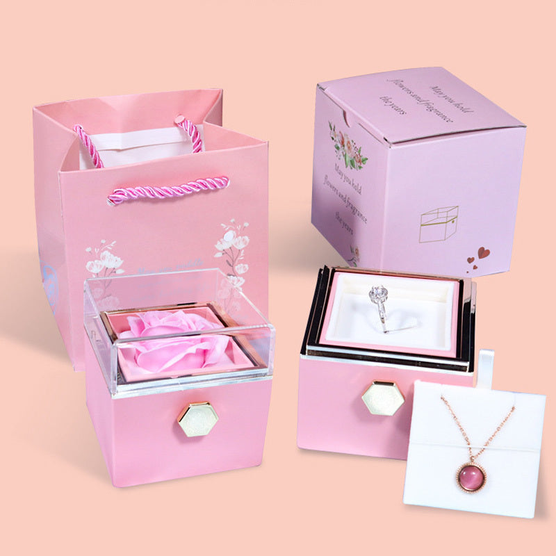 Rotating Soap Flower Rose Gift Box Creative Rotating Rose Jewelry Packaging Box Valentine&